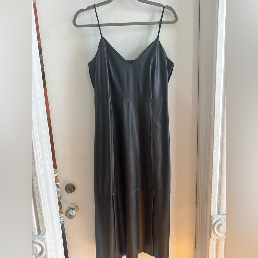 Banana Republic Black Faux Leather Spaghetti Strap Sexy Dress
